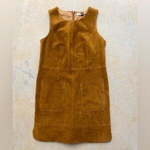 Tan Suede Bohemian Western Leather Mini Dress:Neutral Fall Autumn Cowgirl Boho